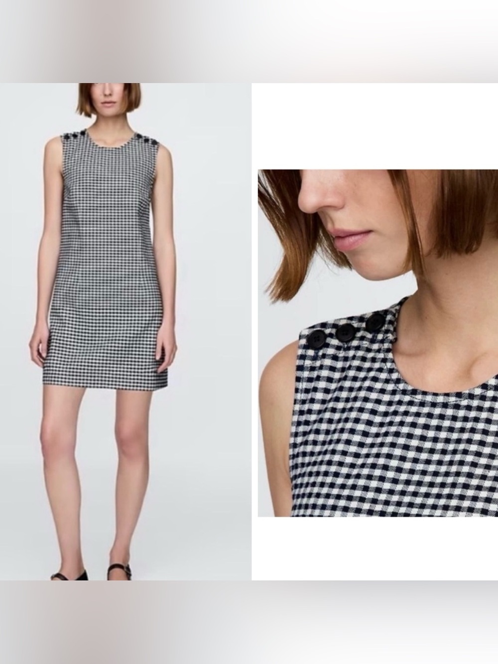 NWT Gap × DÔEN Gingham Denim Mini Dress Navy Blue Women’s Size 8